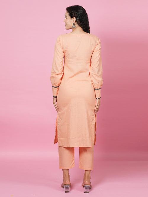 Peach Solid Kurta Set