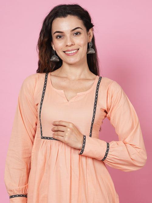 Peach Solid Kurta Set