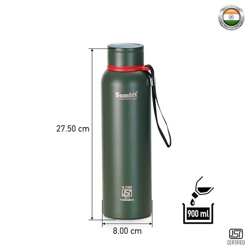 Sumeet Nero 24 Hrs Hot & Cold ISI Certified Stainless Steel Leak Proof Water Bottle for Office/School/College/Gym/Picnic/Home/Trekking -900ml, Pack of 1, Green