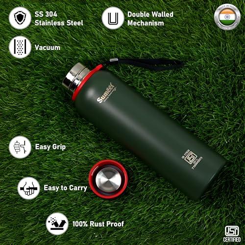 Sumeet Nero 24 Hrs Hot & Cold ISI Certified Stainless Steel Leak Proof Water Bottle for Office/School/College/Gym/Picnic/Home/Trekking -900ml, Pack of 1, Green