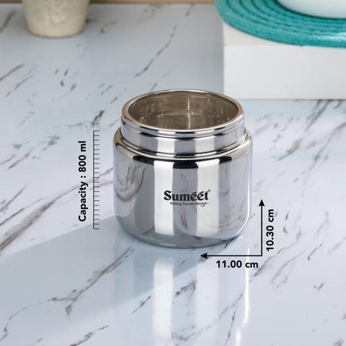Sumeet Stainless Steel Canisters/Dabba/Storage Containers for Kitchen with See Through Lid, Set of 6 Pcs, 800ml Each, 11cm Dia, Silver