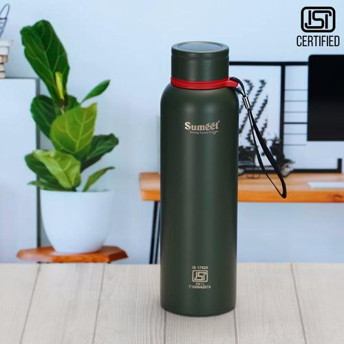 Sumeet Nero 24 Hrs Hot & Cold ISI Certified Stainless Steel Leak Proof Water Bottle for Office/School/College/Gym/Picnic/Home/Trekking -900ml, Pack of 1, Green