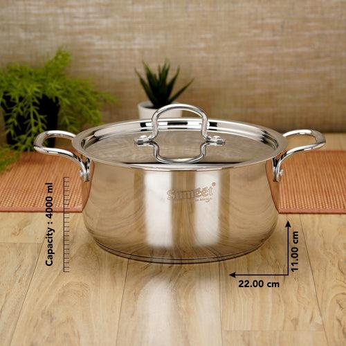 Sumeet Stainless Steel Induction Bottom (Encapsulated Bottom) Casserole with S.S Lid 4 LTR, 22 cm Dia, Silver