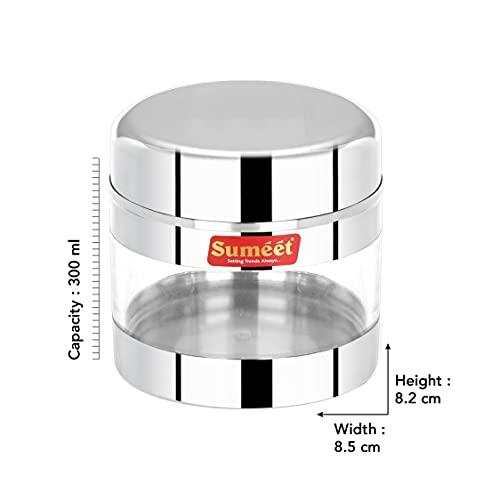 Sumeet Stainless Steel Circular See Through/Transparent Container, Set of 3Pc, 300 Ml Each, 8.5cm Dia - Silver