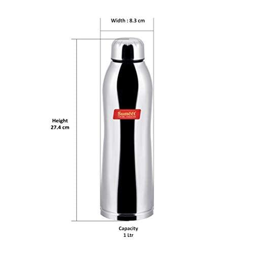 Sumeet Stainless Steel Airtight and Leak Proof Delux Fridge Water Bottle 1 Litre, Set of 4pc