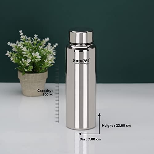 Sumeet Stainless Steel Jointless Akhand Leak-Proof Water Bottle / Fridge Bottle - 800ML Pack of 3, Silver