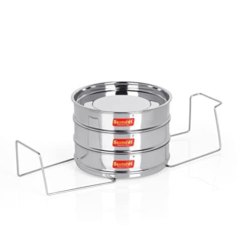 Sumeet Stainless Steel Flat Stackable Container/Separator with Lid and Lifter Suitable for 5 LTR & 5.5 LTR Outer Lid Cooker