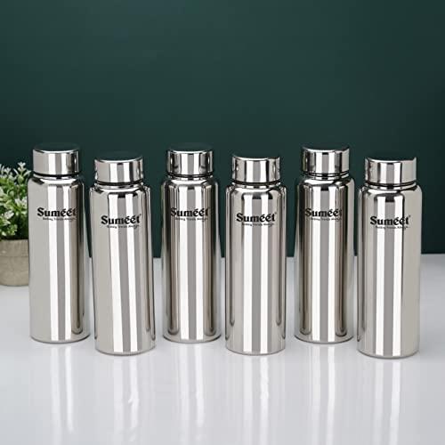 Sumeet Stainless Steel Jointless Akhand Leak-Proof Water Bottle / Fridge Bottle - 800ML Pack of 6, Silver