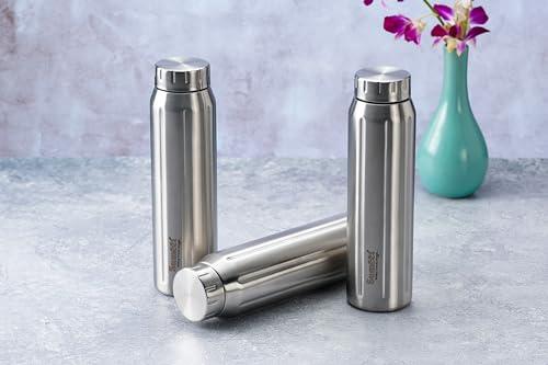 Sumeet Spark-Aqua Stainless Steel Leak Proof Water Bottle Office/School/College/Gym/Picnic/Home/Fridge - 900ml |Pack of 3| Silver