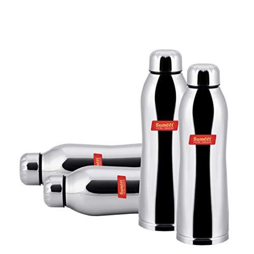 Sumeet Stainless Steel Airtight and Leak Proof Delux Fridge Water Bottle 1 Litre, Set of 4pc