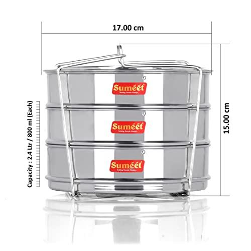 Sumeet Stainless Steel Flat Stackable Container/Separator with Lid and Lifter Suitable for 5 LTR & 5.5 LTR Outer Lid Cooker