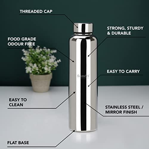 Sumeet Stainless Steel Jointless Akhand Leak-Proof Water Bottle / Fridge Bottle - 1000ML Set of 6, Silver