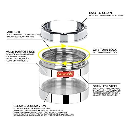 Sumeet Stainless Steel Circular See Through/Transparent Container, Set of 3Pc, 300 Ml Each, 8.5cm Dia - Silver