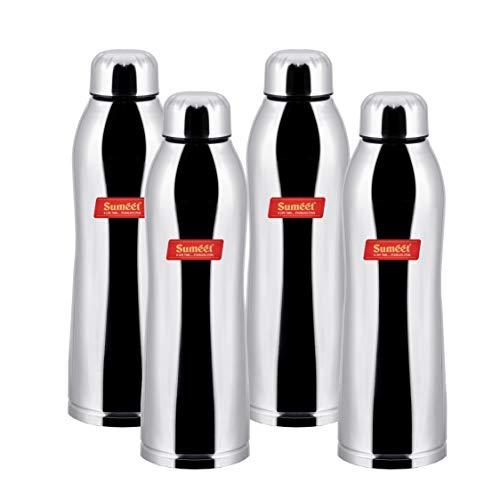 Sumeet Stainless Steel Airtight and Leak Proof Delux Fridge Water Bottle 1 Litre, Set of 4pc