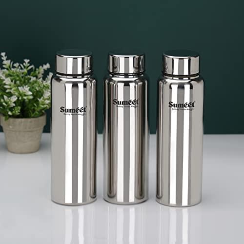 Sumeet Stainless Steel Jointless Akhand Leak-Proof Water Bottle / Fridge Bottle - 800ML Pack of 3, Silver