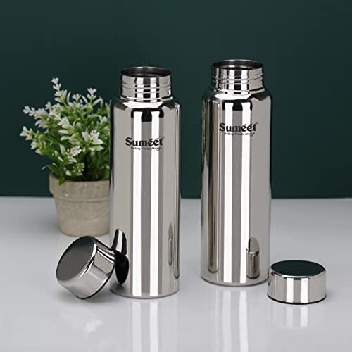 Sumeet Stainless Steel Jointless Akhand Leak-Proof Water Bottle / Fridge Bottle - 800ML Pack of 2, Silver