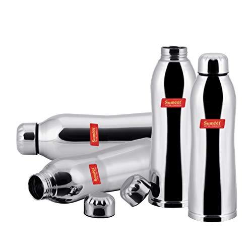 Sumeet Stainless Steel Airtight and Leak Proof Delux Fridge Water Bottle 1 Litre, Set of 4pc