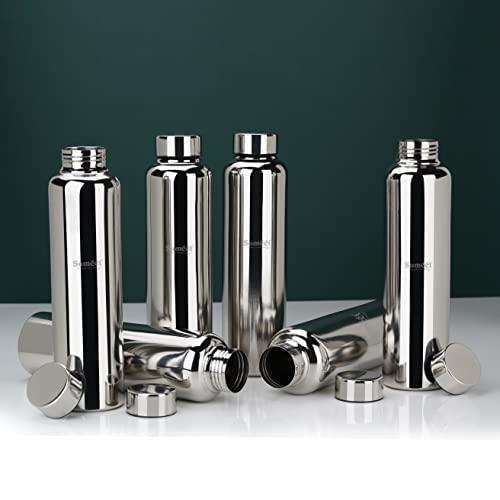 Sumeet Stainless Steel Jointless Akhand Leak-Proof Water Bottle / Fridge Bottle - 1000ML Set of 6, Silver