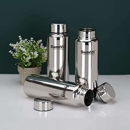 Sumeet Stainless Steel Jointless Akhand Leak-Proof Water Bottle / Fridge Bottle - 800ML Pack of 3, Silver