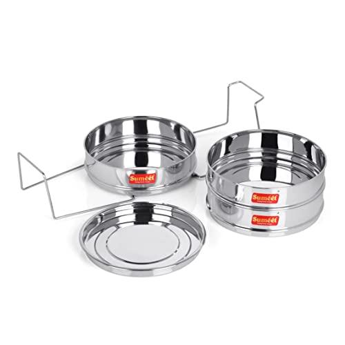 Sumeet Stainless Steel Flat Stackable Container/Separator with Lid and Lifter Suitable for 5 LTR & 5.5 LTR Outer Lid Cooker