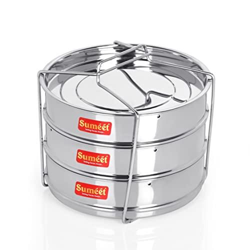 Sumeet Stainless Steel Flat Stackable Container/Separator with Lid and Lifter Suitable for 5 LTR & 5.5 LTR Outer Lid Cooker