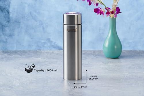 Sumeet H2O-Aqua Stainless Steel Leak Proof Water Bottle Office/School/College/Gym/Picnic/Home/Fridge - 1 Litre |Pack of 2| Silver