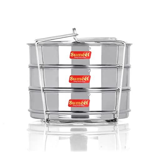 Sumeet Stainless Steel Flat Stackable Container/Separator with Lid and Lifter Suitable for 5 LTR & 5.5 LTR Outer Lid Cooker