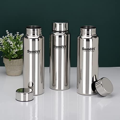 Sumeet Stainless Steel Jointless Akhand Leak-Proof Water Bottle / Fridge Bottle - 800ML Pack of 3, Silver