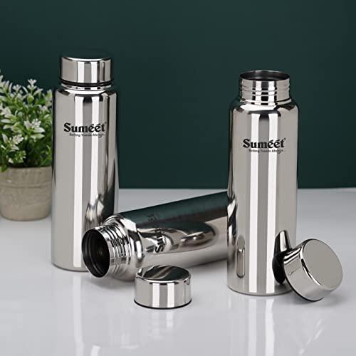 Sumeet Stainless Steel Jointless Akhand Leak-Proof Water Bottle / Fridge Bottle - 800ML Pack of 3, Silver