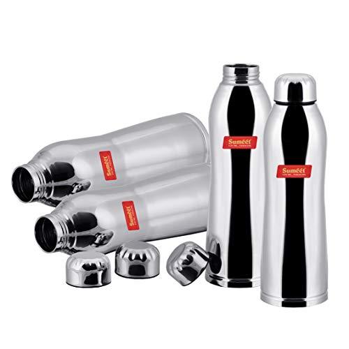 Sumeet Stainless Steel Airtight and Leak Proof Delux Fridge Water Bottle 1 Litre, Set of 4pc