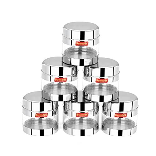 Sumeet Stainless Steel Circular See Through/Transparent Container, Set of 6Pc, 300 Ml Each, 8.5cm Dia - Silver