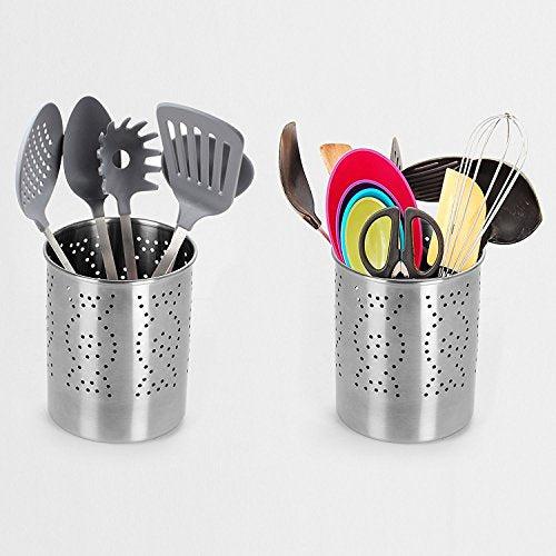 Sumeet Stainless Steel Spoon Stand/Cutlery Holder, 12 X 12 X 14.5 cm Each, Silver - 2Pieces