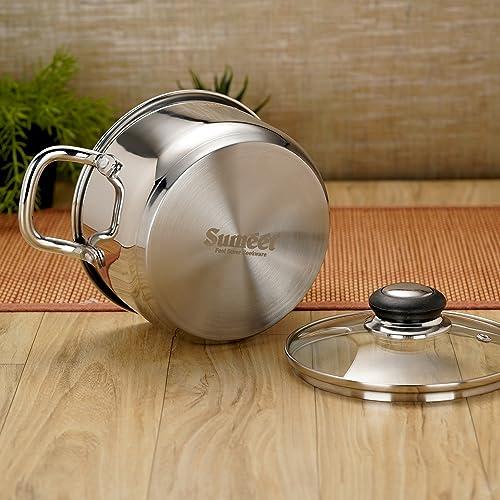 Sumeet Stainless Steel Induction Bottom (Encapsulated Bottom) Casserole with Glass Lid 2.5 LTR, 18 cm Dia, Silver