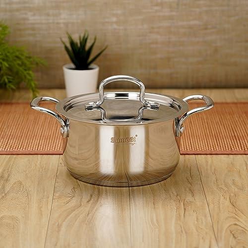 Sumeet Stainless Steel Induction Bottom (Encapsulated Bottom) Casserole with S.S Lid 1750ml, 16 cm Dia, Silver