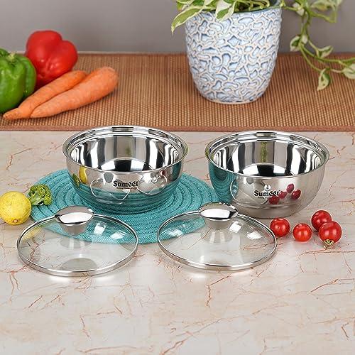 Sumeet Smart Serve Stainless Steel Double Wall Insulated Small Hot Sabji/Gravy/Meal Pot/Server/Casserole with Glass Lid, 550ml, Set of 2pc, Silver