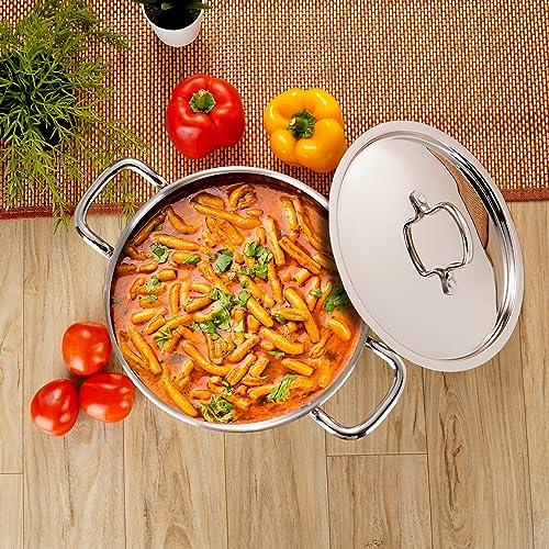 Sumeet Stainless Steel Induction Bottom (Encapsulated Bottom) Casserole with S.S Lid 4 LTR, 22 cm Dia, Silver
