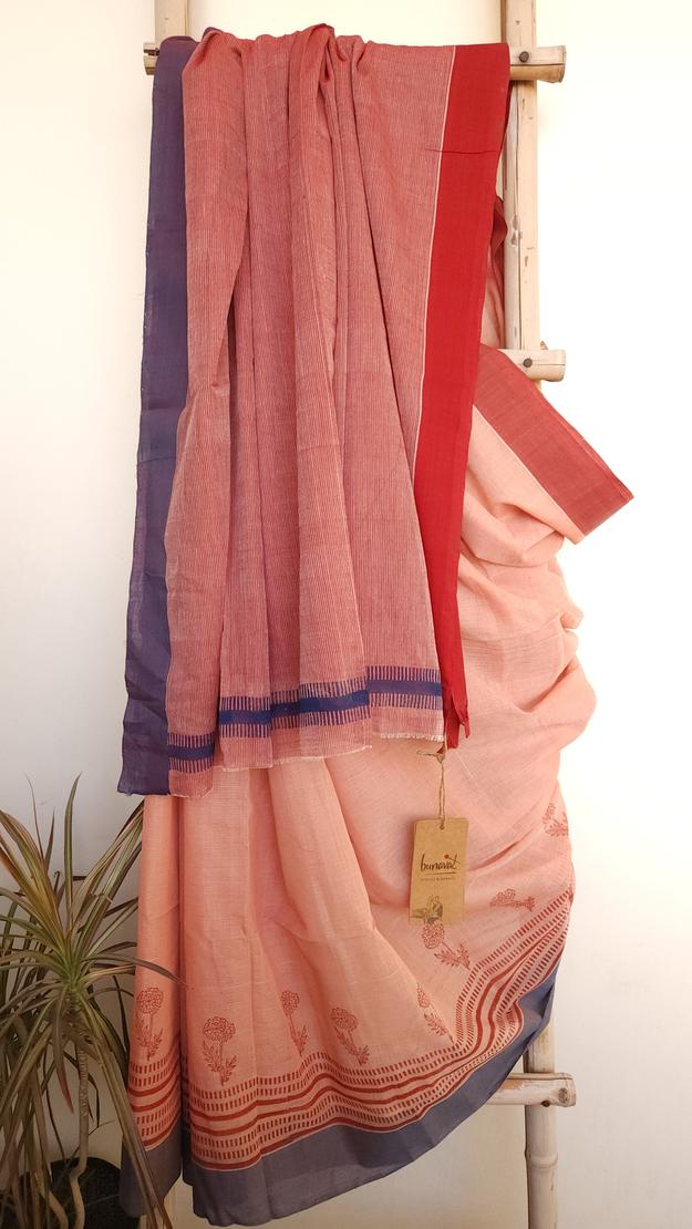 'GULABARI' Hand block printed on Handwoven Cotton