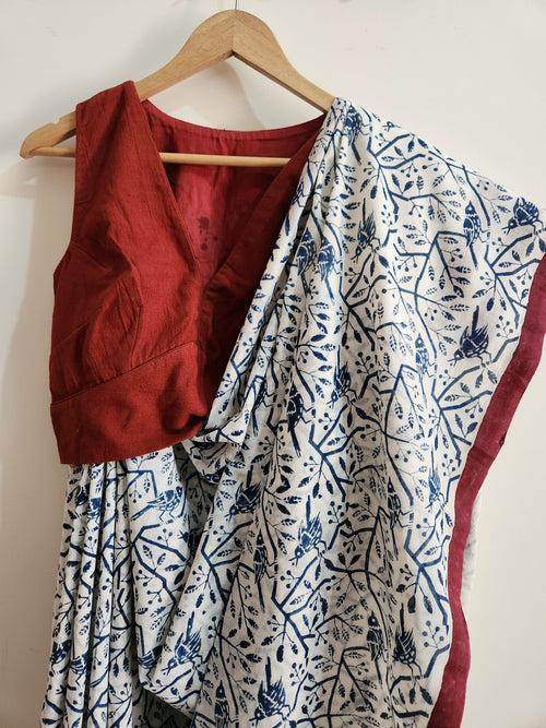 'FREE BIRD: Blue' Hand block printed cotton