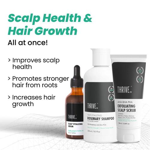 ThriveCo Scalp Scrub (100ml) + Vitalizing Serum (50ml) + Hair Vitalizing Rosemary Shampoo (250ml)