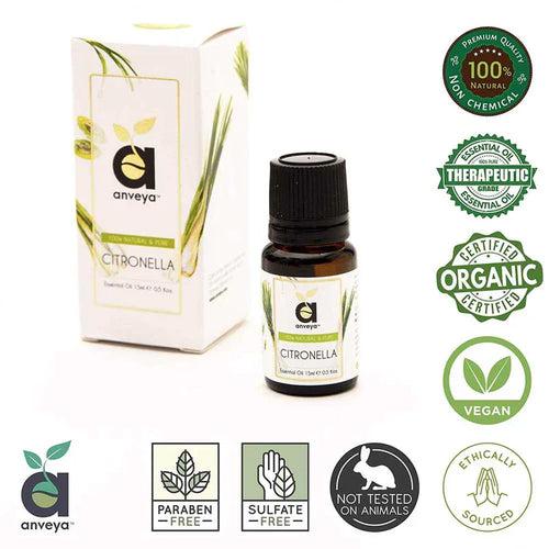 Anveya Citronella Oil, 100% Pure, 15ml, For Hair, Skin, Mosquito Repellent & Refreshing Aroma