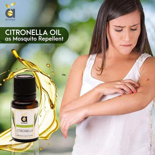 Anveya Citronella Oil, 100% Pure, 15ml, For Hair, Skin, Mosquito Repellent & Refreshing Aroma