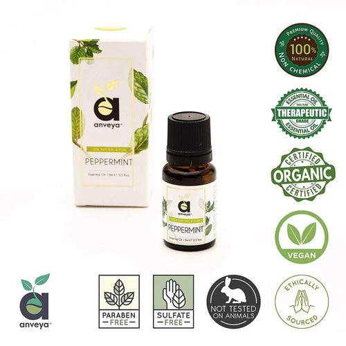 Anveya Peppermint Essential Oil, 100% Pure, 15ml, For Hair, Skin, Cold & Congestion