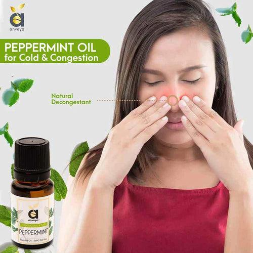 Anveya Peppermint Essential Oil, 100% Pure, 15ml, For Hair, Skin, Cold & Congestion