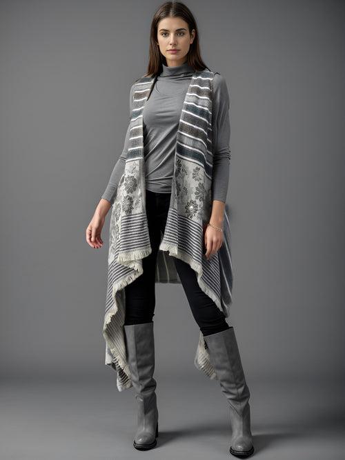 Grey Embellished Yarn Dyed Cotton Shrug