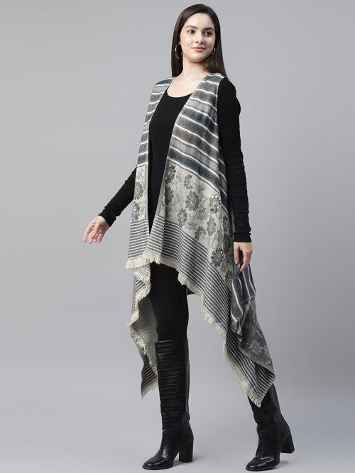 Grey Embellished Yarn Dyed Cotton Shrug