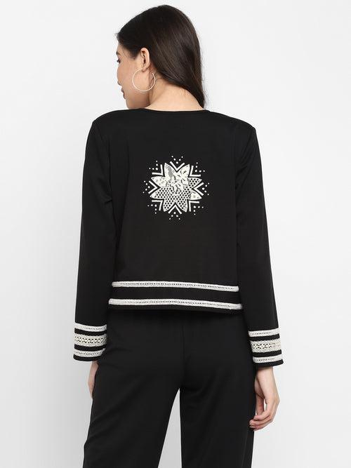 Black Embroidered Jersey Knit Jacket