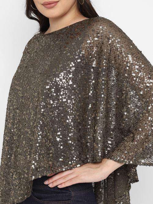 Olive Green Embellished Sequin Cape