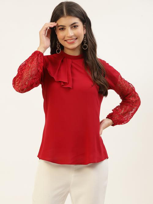 Red Solid Georgette Top
