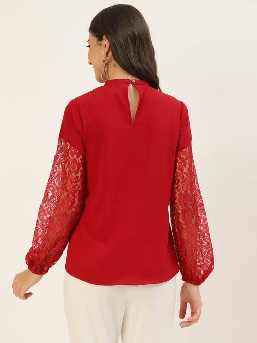 Red Solid Georgette Top