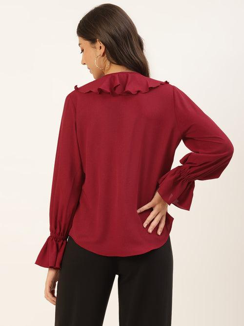 Maroon Textured Crepe Top